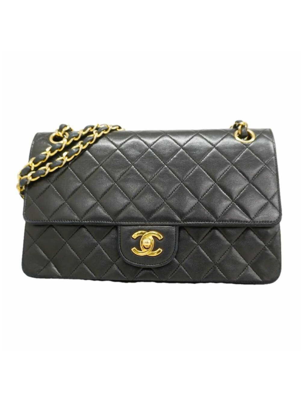 Chanel Shoulder Bag Quilted Lambskin Black Gold